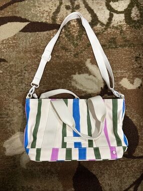 State Striped Canvas Tote Bag in Cream, Blue, Green & Pink
